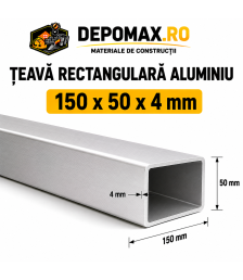 Teava rectangulara aluminiu 150 x 50 x 4 mm, 6 metri (EN AW-6060)